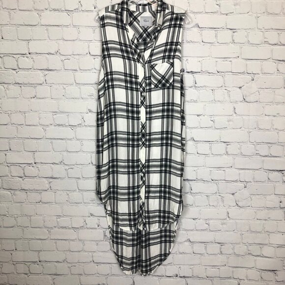 Rails Jordyn Split Side Tunic Size L White Ebony Buttondown Sleeveless - Picture 1 of 7